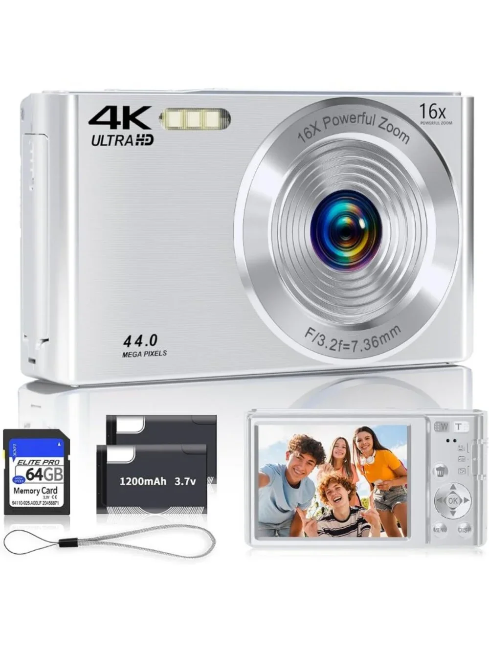 4K Autofocus Digital Camera for Teens & Kids, 16X Zoom, Compact, 64GB SD Card